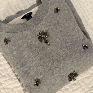 J. Crew Heather Gray Embellished Top beaded holiday Christmas casual sweatshirt